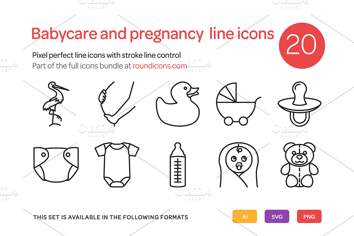 Babycare and Pregnancy Line Icons