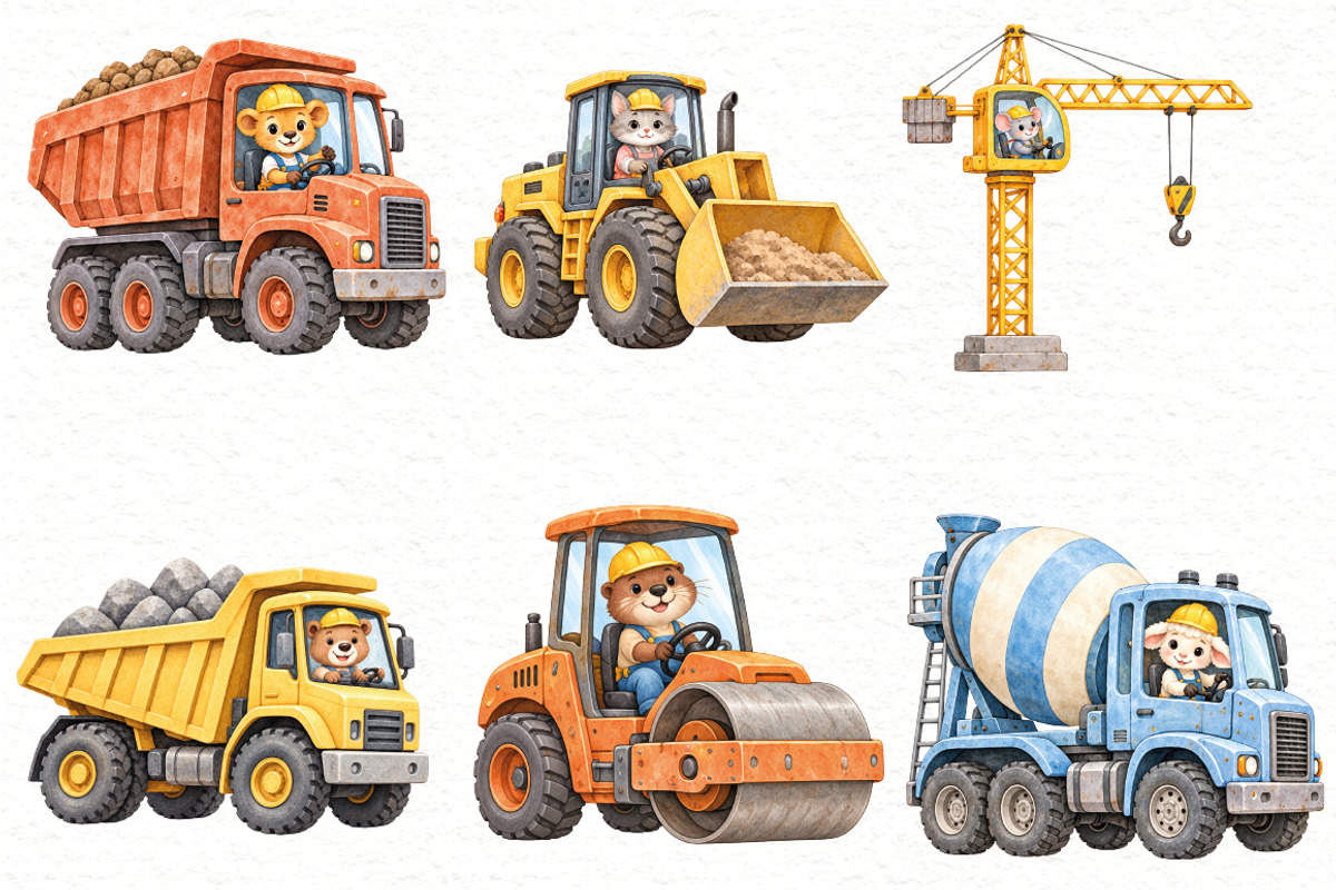 Construction Vehicles Clipart, a Transportation Illustration by Villa 11 Estudio (Photo 5 of 9)