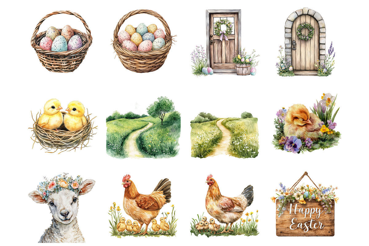 Country Farmhouse Easter Clipart, an Illustration by Design Market (Photo 2 of 4)