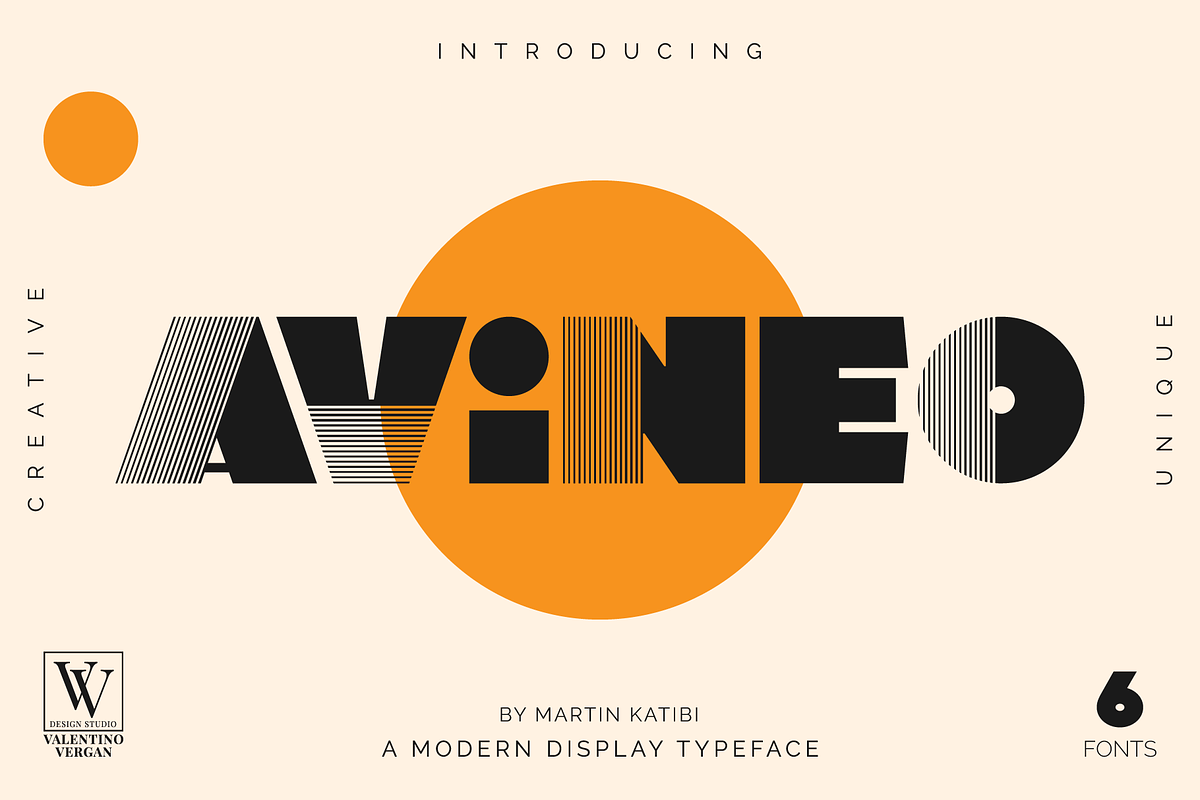 Avineo - Unique Display Typeface, a Sans Serif Font by Valentino Vergan (Photo 1 of 10)