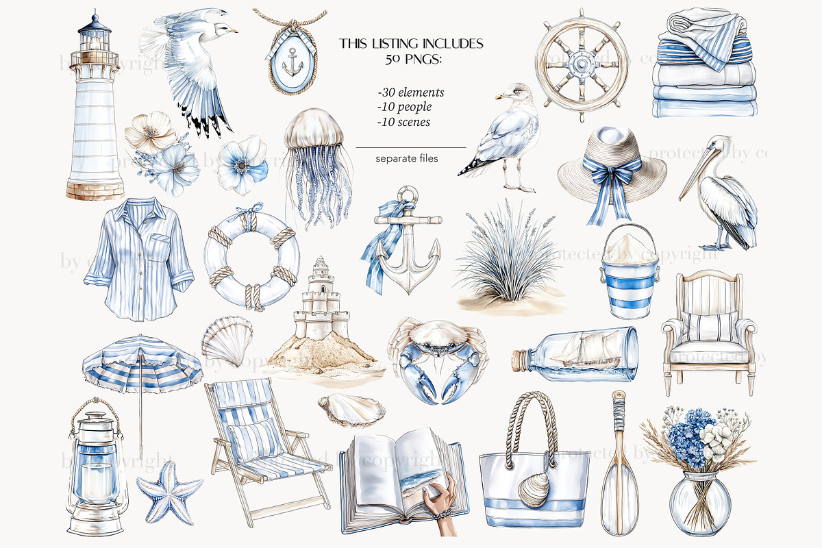 Coastal Girls Clipart | Beach Ocean, a Person Illustration by GlamArtZhanna (Photo 3 of 8)