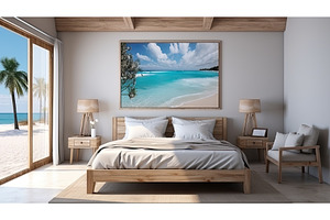 Mock up frame in bedroom interior,, an Architecture Photo by Neirfy