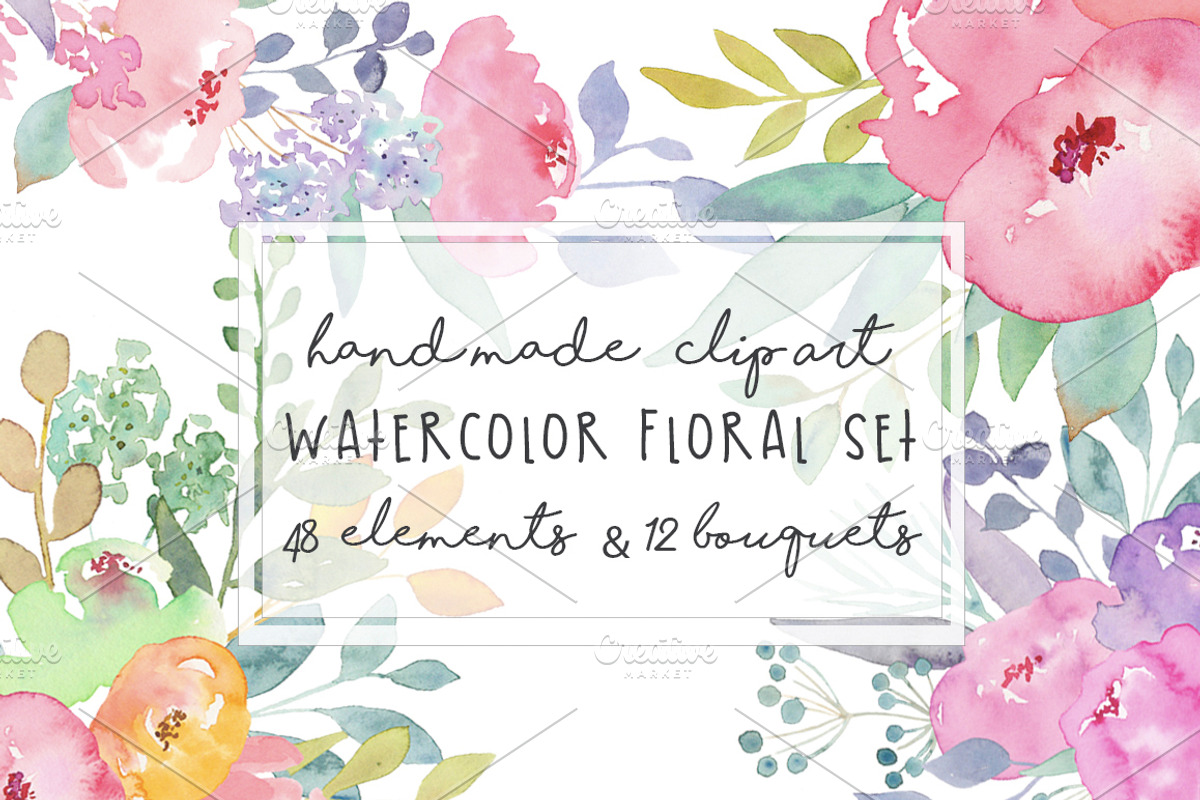 Watercolor Flowers Set Hand painted, an Illustration by MaraquelaStudio (Photo 1 of 9)