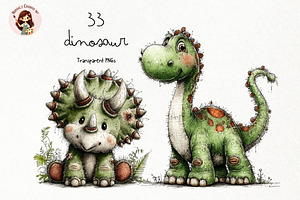 Dinosaur Watercolor Clipart PNG Set, an Animal Illustration by Nicolle's Colorful Art
