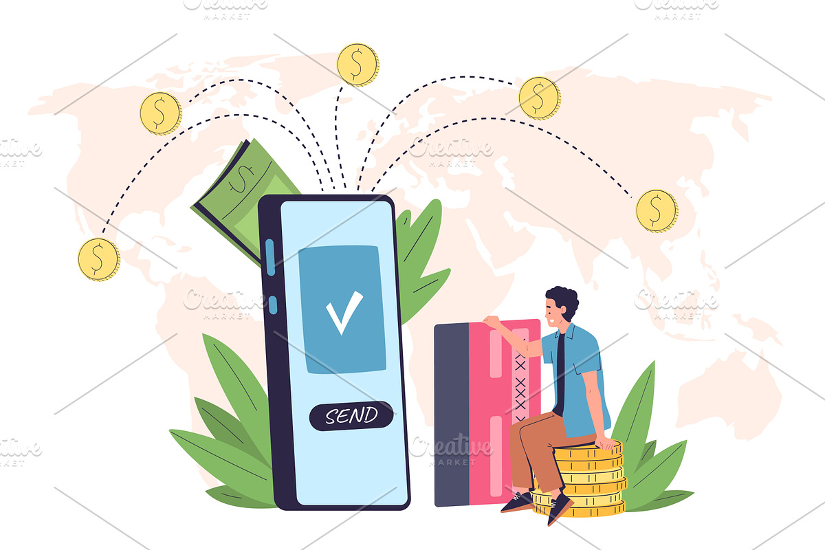 World money transfer. Smartphone, a Finance Illustration by Stock-Smart-Start