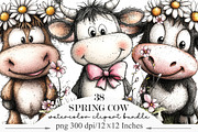 Whimsical Spring Cow Clipart, an Illustration by Designking (Thumbnail 1 of 5)