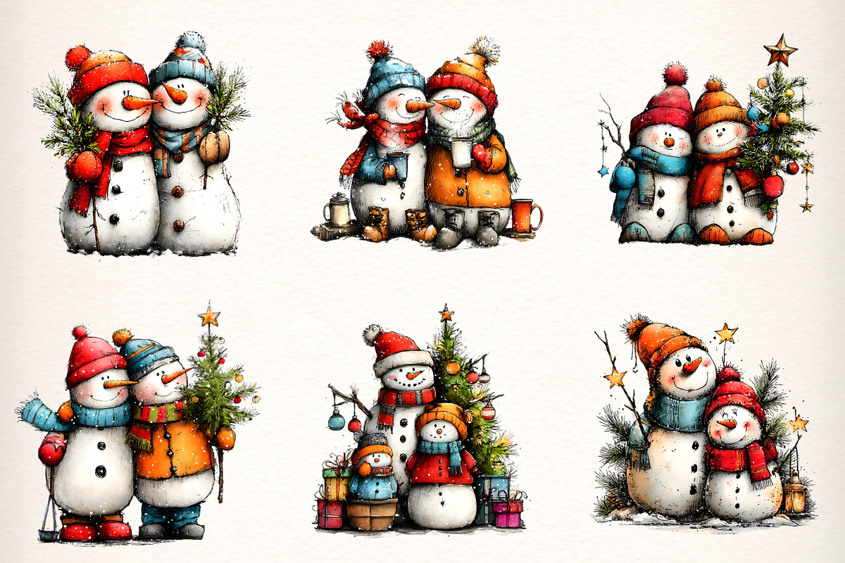 Winter Snowman Clipart PNG, an Illustration by Dream Creation (Photo 2 of 7)