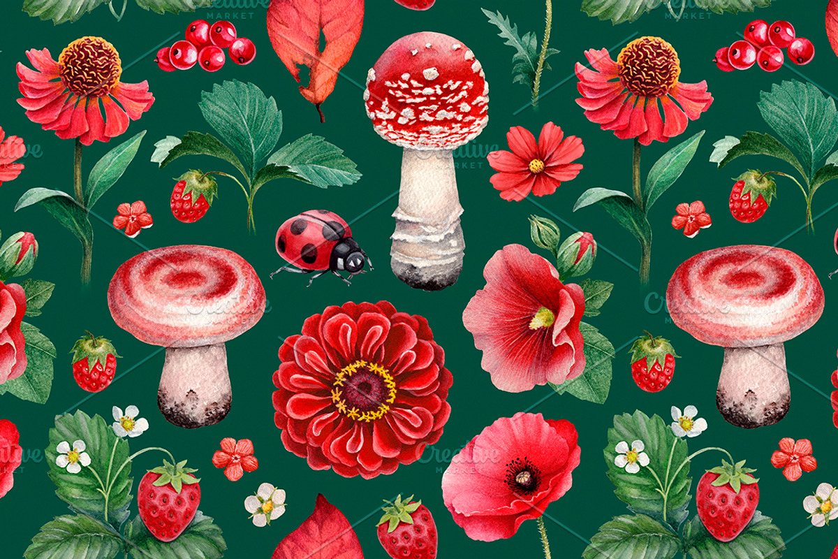 Red summer nature illustrations kit, a Texture Illustration by Sundra (Photo 3 of 7)