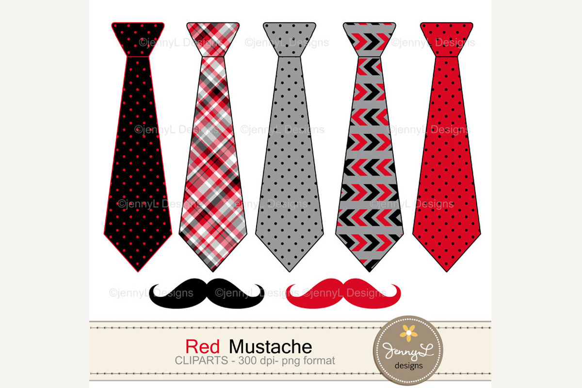 Red Mustache Necktie Digital Paper, a Pattern Graphic by JennyL Designs (Photo 2 of 4)
