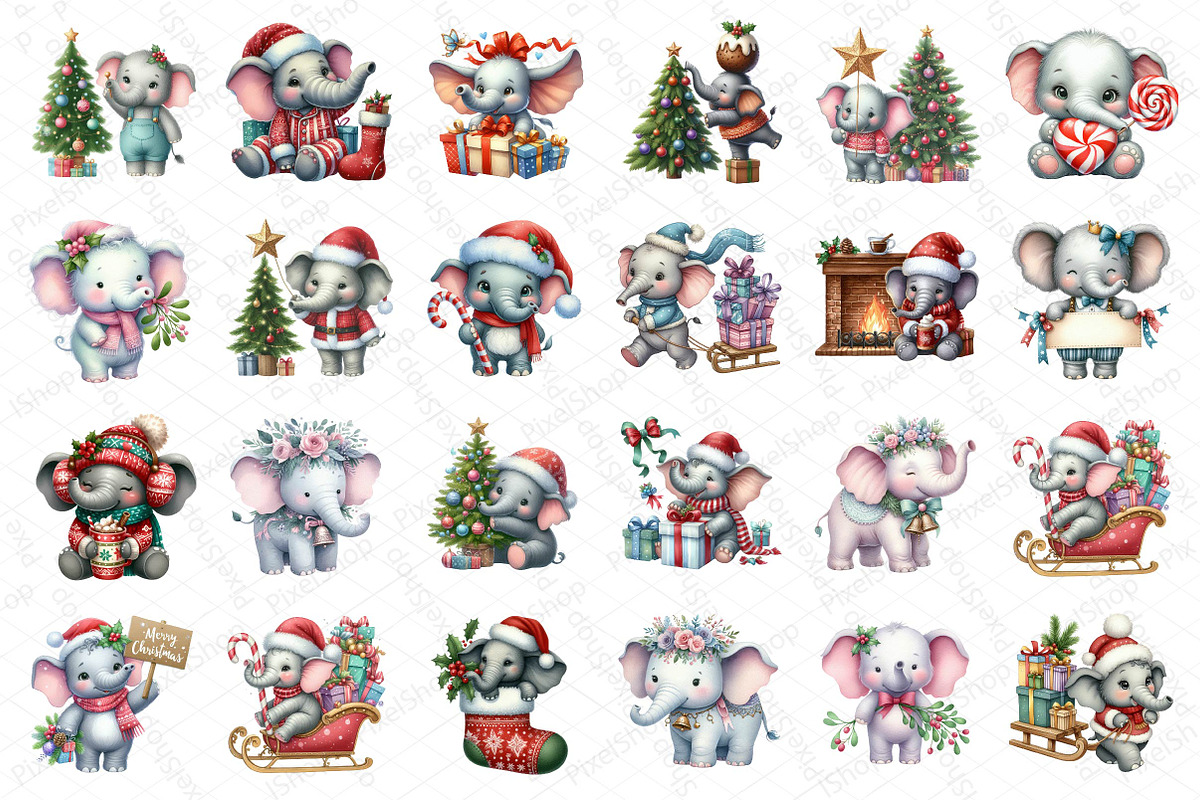 Christmas Elephant Clipart, an Illustration by DreamPrint404 (Photo 2 of 5)