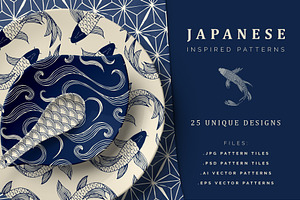 Japanese Patterns Vector Handdrawn