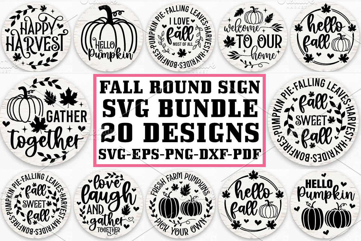 Fall Round Door hanger SVG Bundle, a Graphic by Designer302 (Photo 2 of 23)
