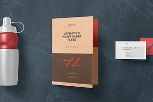 A5 Bi Fold Kraft Paper Flyer Mockups