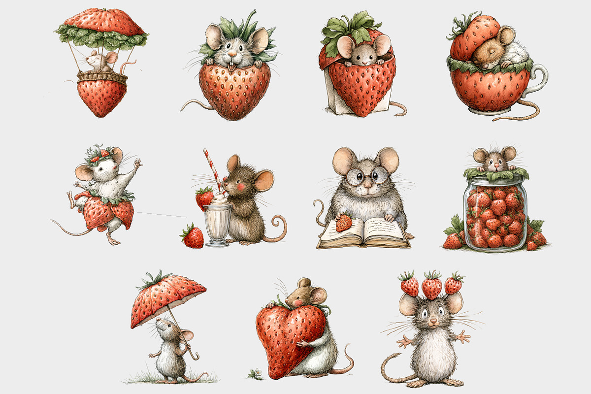 Funny Strawberry Mouse Clipart, a Seasonal Illustration by Design Market (Photo 3 of 3)