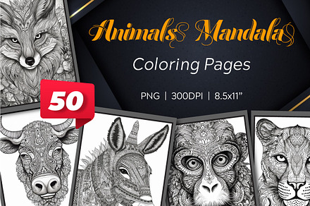 50 Animals Mandala Coloring Pages, a Poster Template by Blue Digital Studio