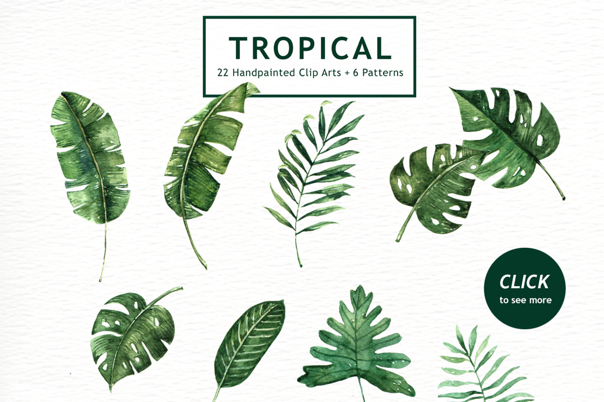 Tropical Leaves Watercolor Clipart, a Decorative Illustration by everysunsun (Photo 5 of 6)