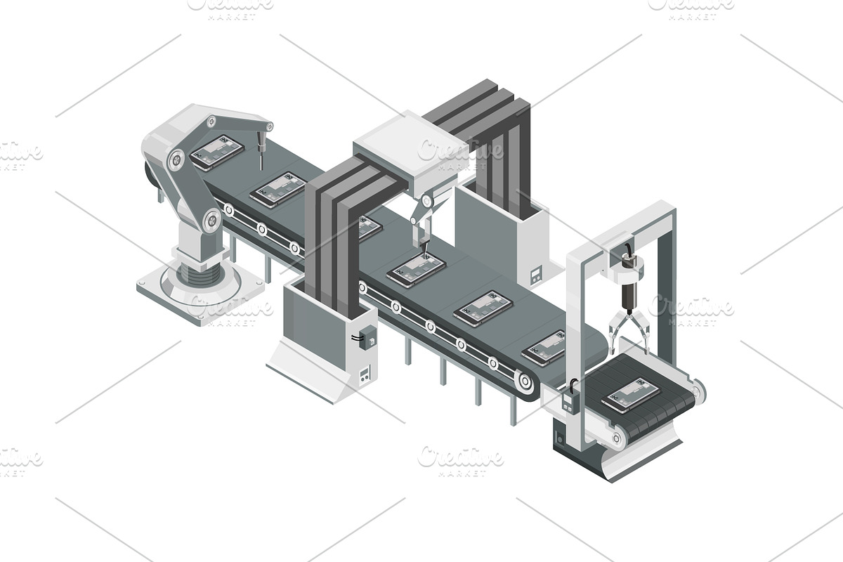 Isometric automated assembly line, a Technology Illustration by Yayasya (Photo 2 of 3)