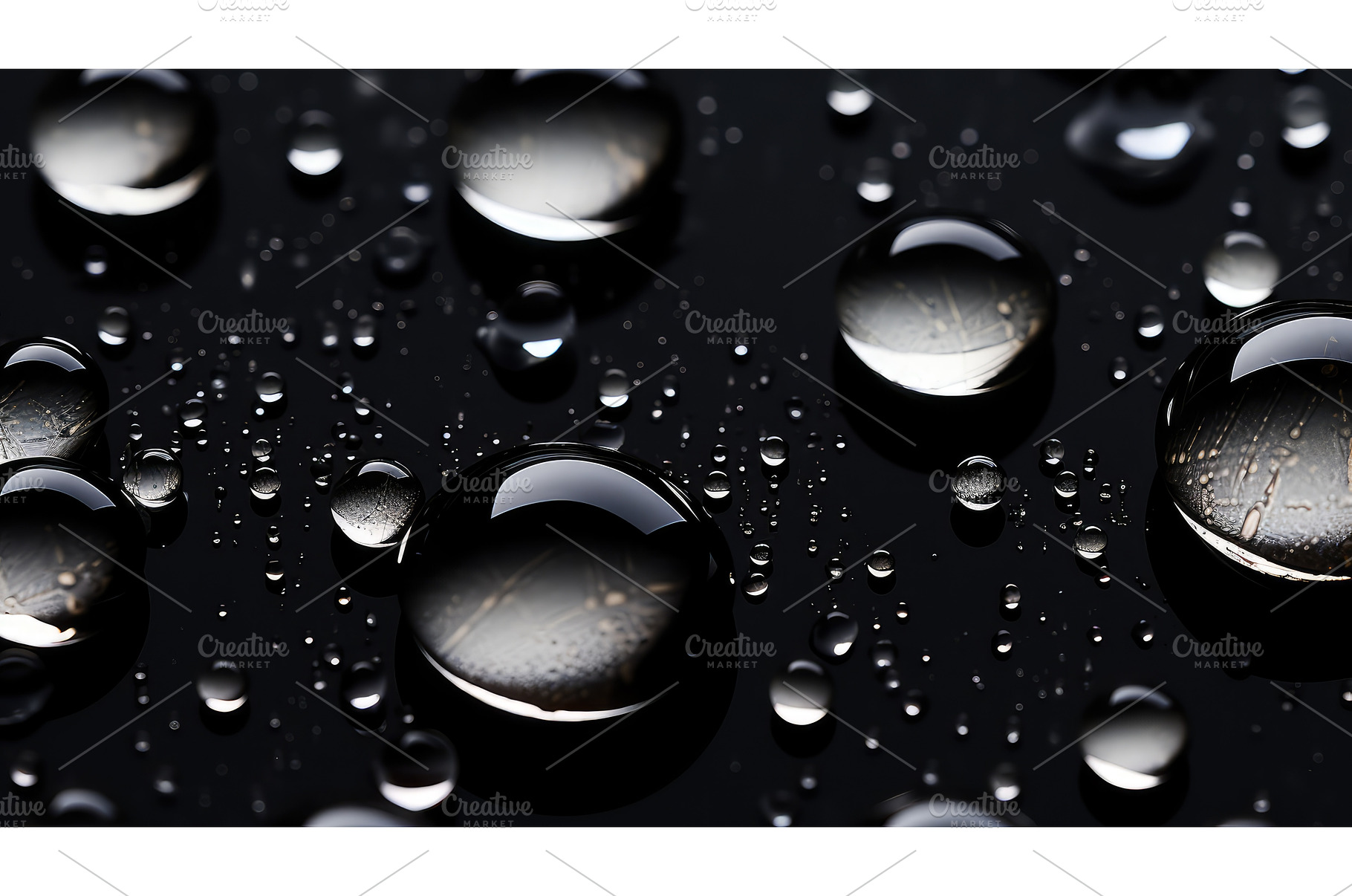 reflecti water droplets on black ai, a Nature Photo by pikepicture