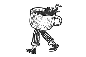 Walking Coffee Cup Sketch Vector