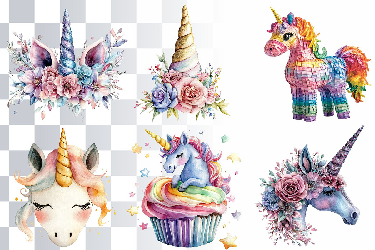 17 Unicorn B-Day Party Watercolors, an Animal Illustration by Loony Dream Designs (Photo 2 of 5)