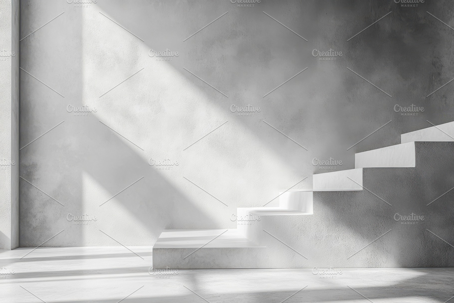 Minimalist white stairs against text, a Background Photo by Pixeness Studio