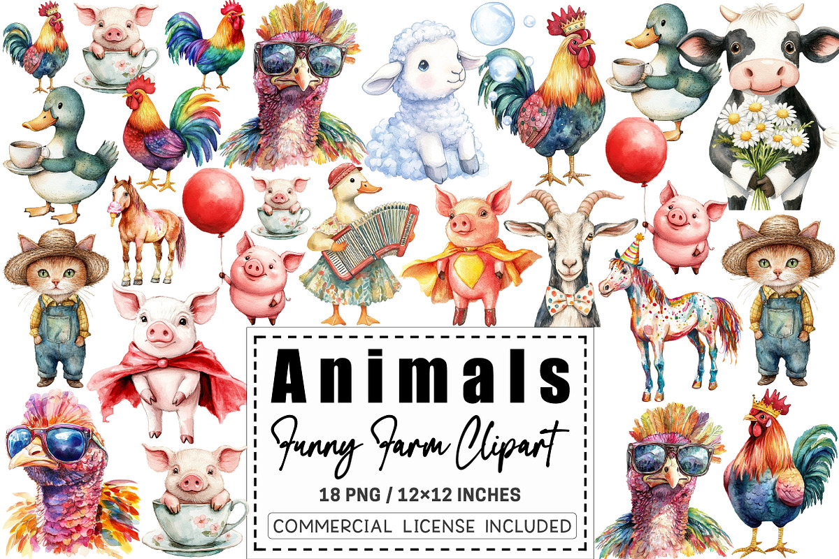Funny Farm Animal Clipart Bundle, a Graphic by CitraGraphics (Photo 1 of 4)