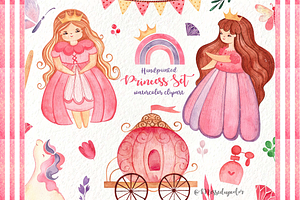 Watercolor Princess Clipart, Unicorn