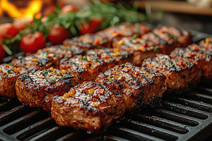 Grilled meat steak on grill, a Food & Drink Photo by AlyaAnd