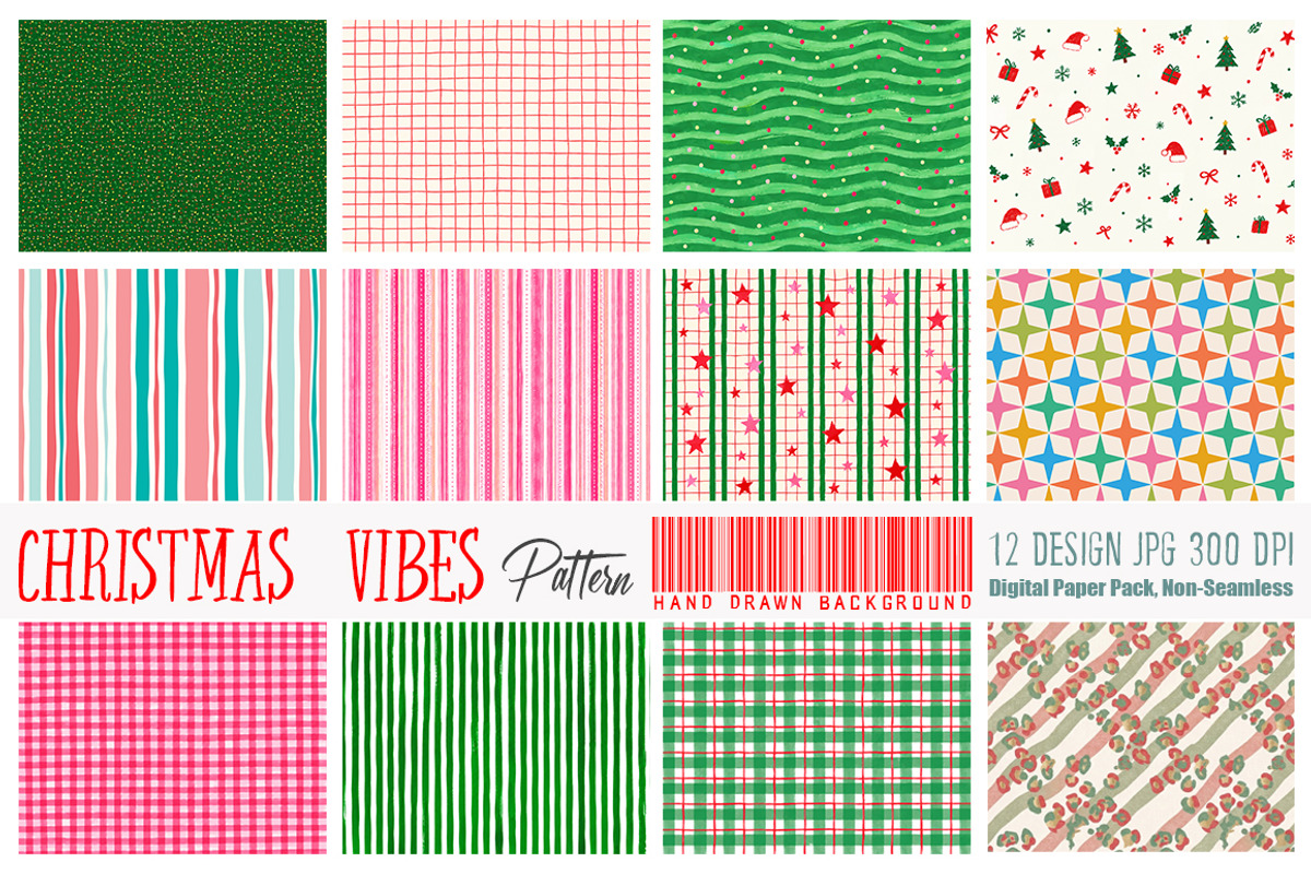 Christmas Digital Paper Pack, a Pattern Graphic by FiveStarCrafting (Photo 1 of 12)