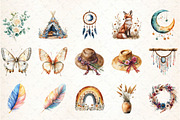Watercolor Boho Clipart, an Illustration by DreamCafeArt (Thumbnail 2 of 5)