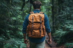 Hiking through a lush forest with a, a Photo by Tanuart