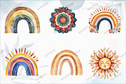 Watercolor Boho Rainbow Clipart, an Illustration by designcity5 (Thumbnail 2 of 5)