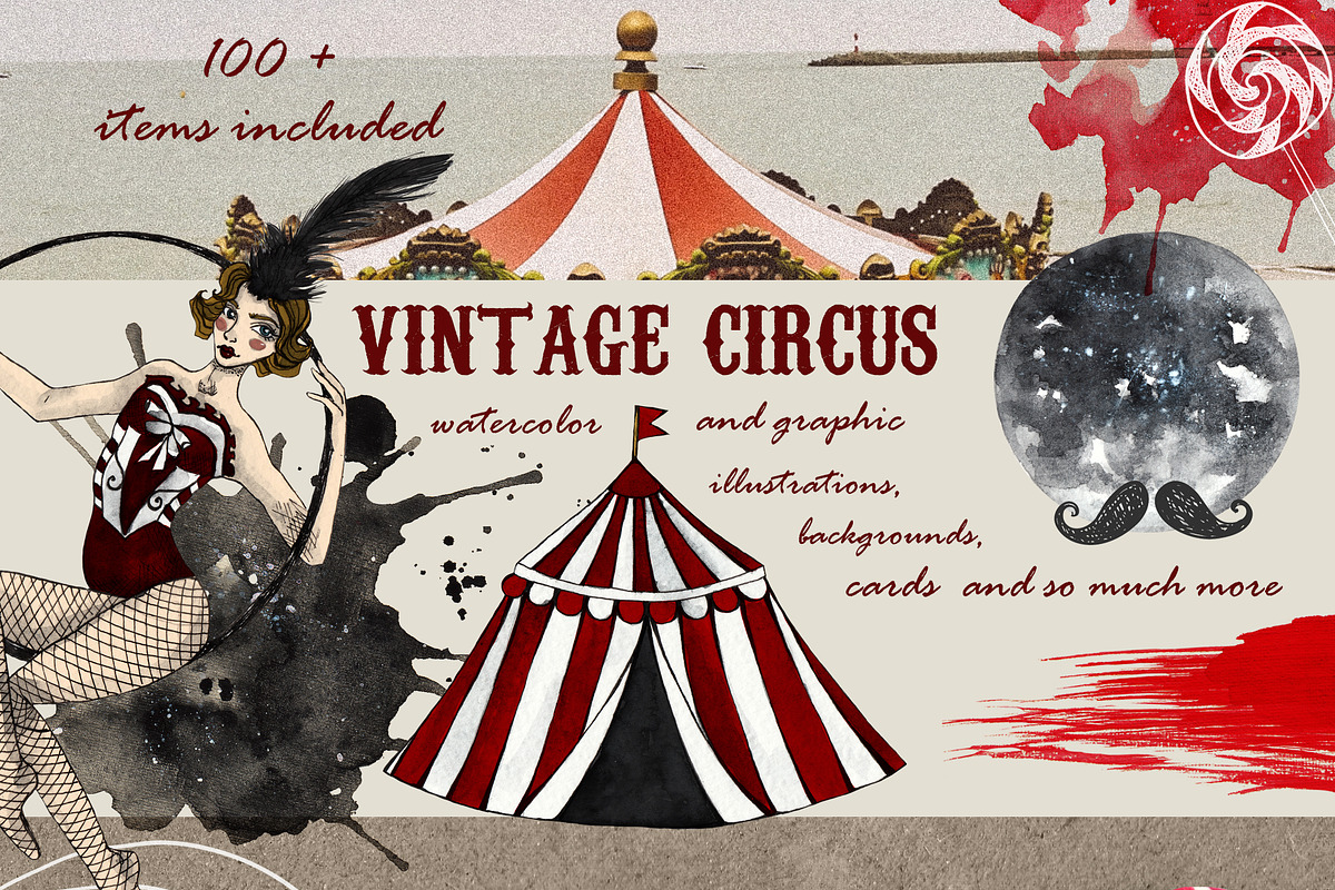 Vintage circus design set, an Illustration by Scarlet Heath Art (Photo 1 of 10)