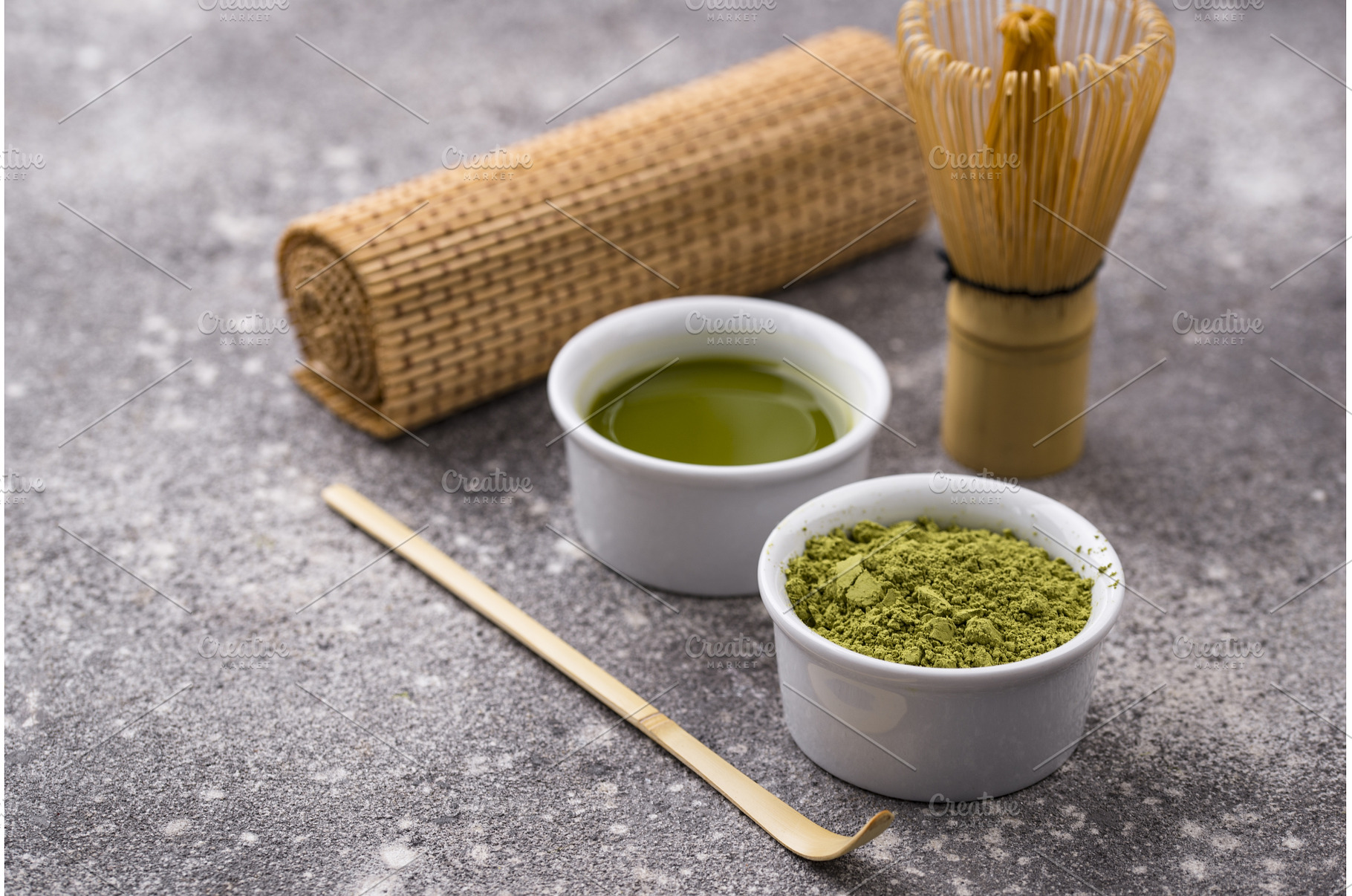 Matcha tea and bamboo whisk, a Food & Drink Photo by Yulia Furman