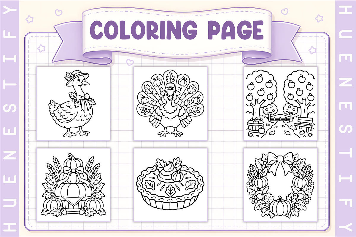 Thanksgiving Coloring Book, a Seasonal Illustration by HueNestify (Photo 2 of 4)