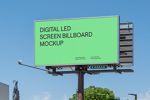 City Billboard With Trees PSD Mockup