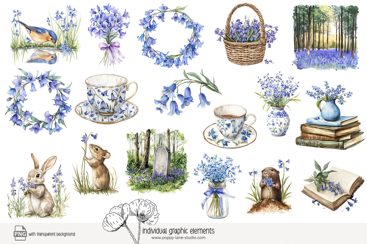 100 bluebell woods clip art, a Seasonal Illustration by Poppy Lane Studio (Photo 9 of 10)