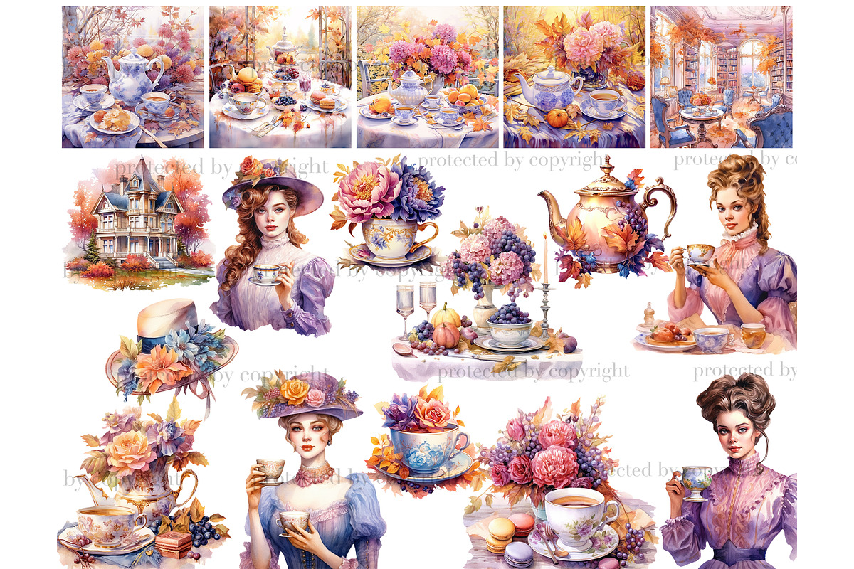 Autumn Clipart Bundle | Tea Party, a Person Illustration by GlamArtZhanna (Photo 3 of 5)
