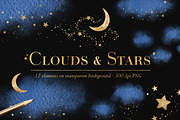 Navy blue clouds & gold stars, an Object Graphic by PixelJungle (Thumbnail 1 of 2)