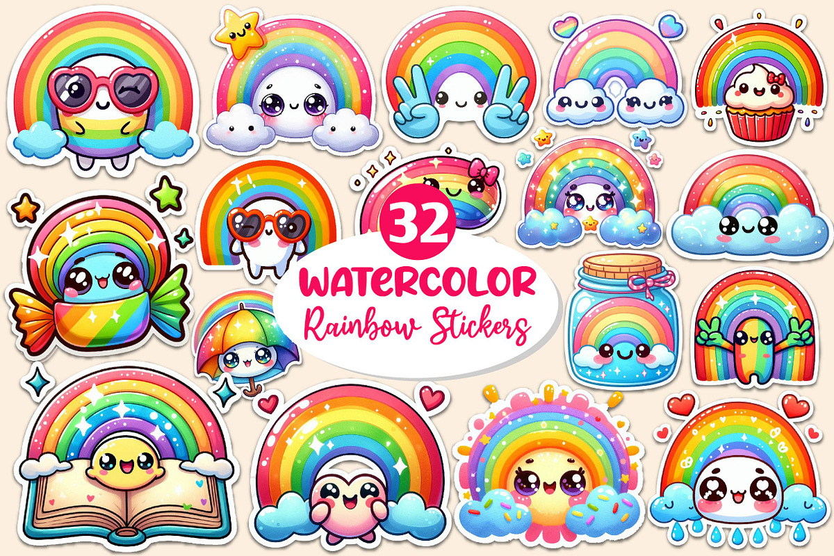 Kawaii Rainbow Stickers Bundle, an Illustration by Dream Creation (Photo 1 of 4)