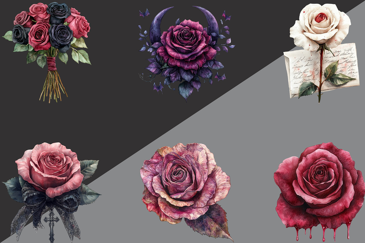 Gothic Roses Clipart Bundle, an Illustration by Black Bird Studio (Photo 3 of 6)