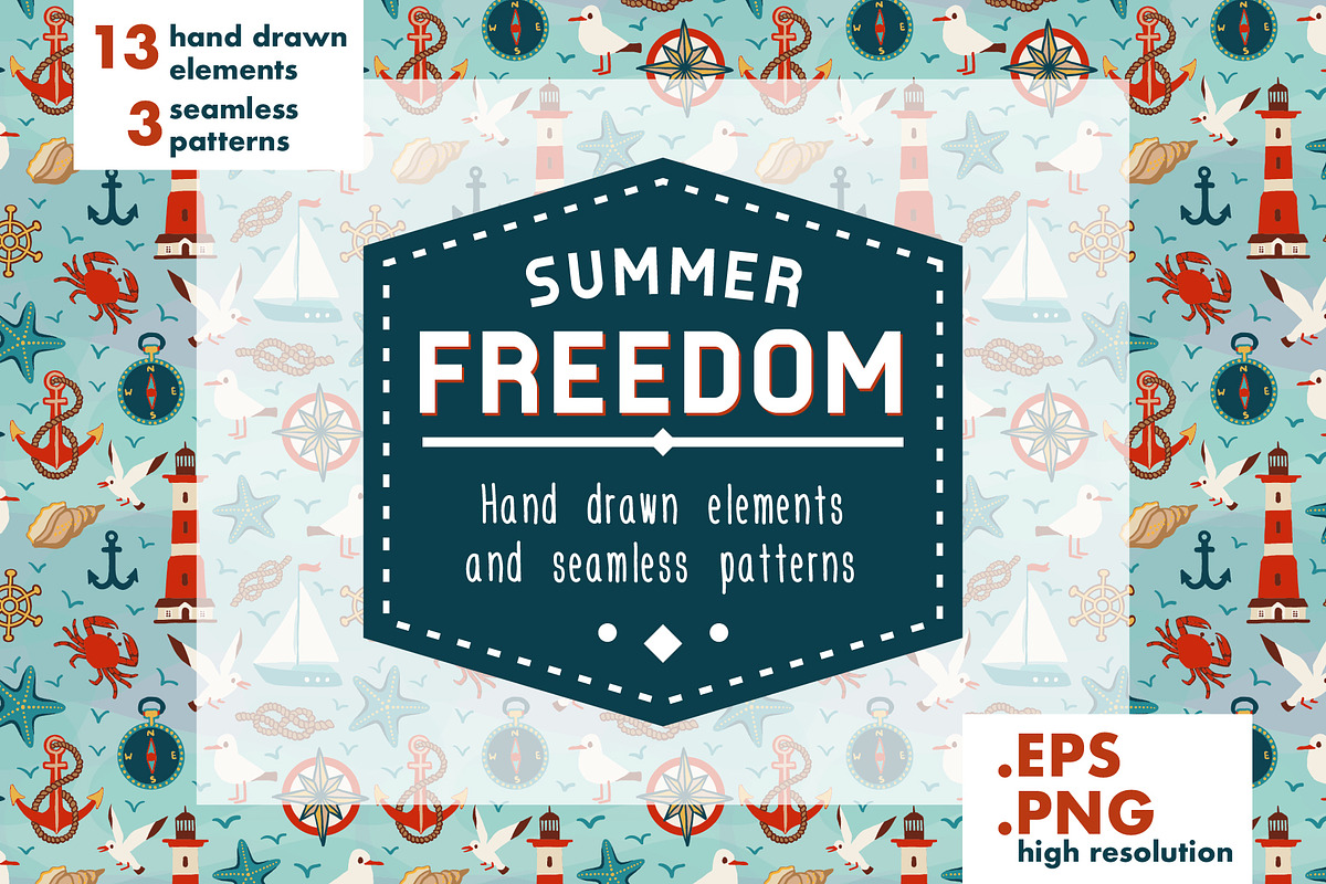 Summer Freedom patterns and elements, a Pattern Graphic by Erifilia (Photo 1 of 3)