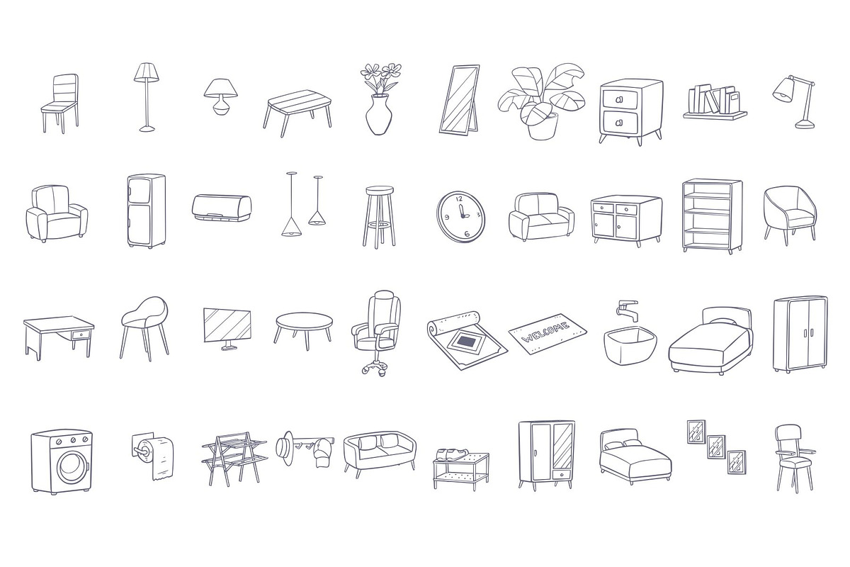 Interior Design Handrawn Vector, an Object Graphic by SLAB! Design (Photo 2 of 2)