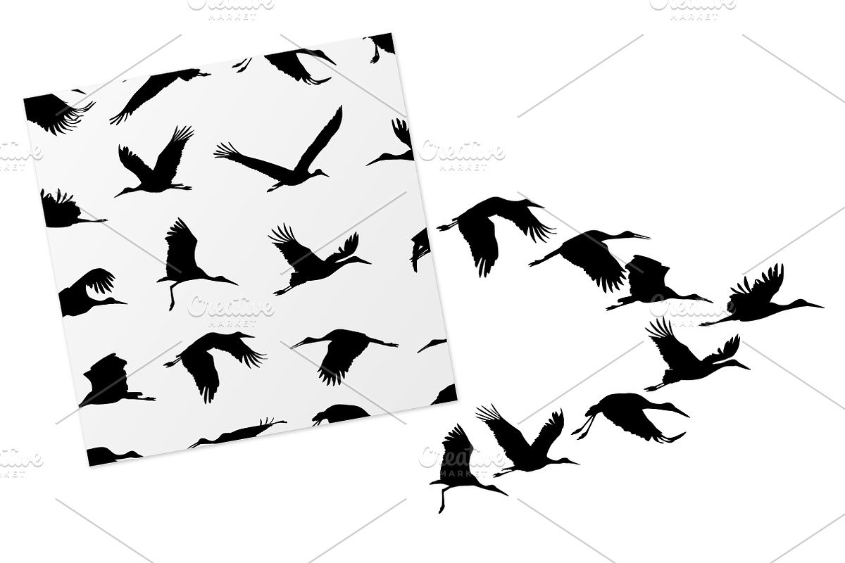 Stork flock + seamless pattern, an Object Graphic by Crazy nook (Photo 2 of 2)