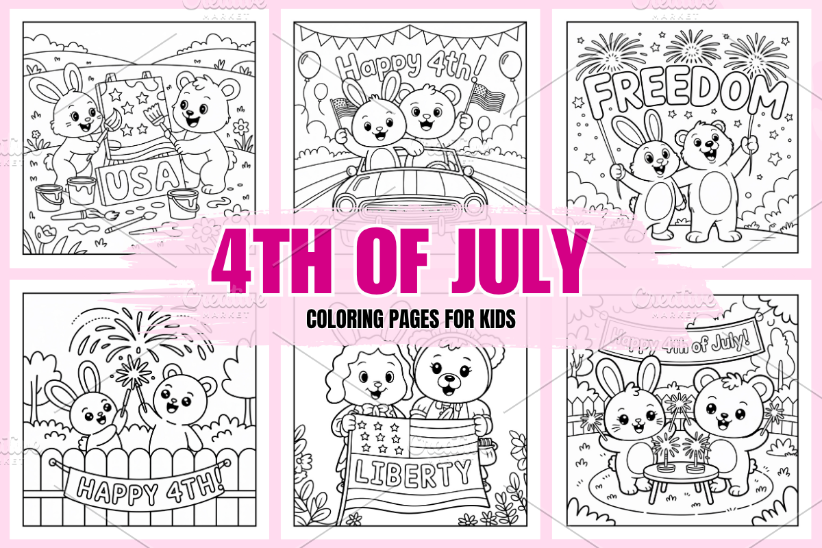 Us 4th July Coloring Pages For kids, a Seasonal Illustration by Coco Bloom (Photo 1 of 3)