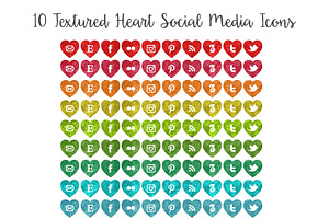 Textured Heart Social Media Icons