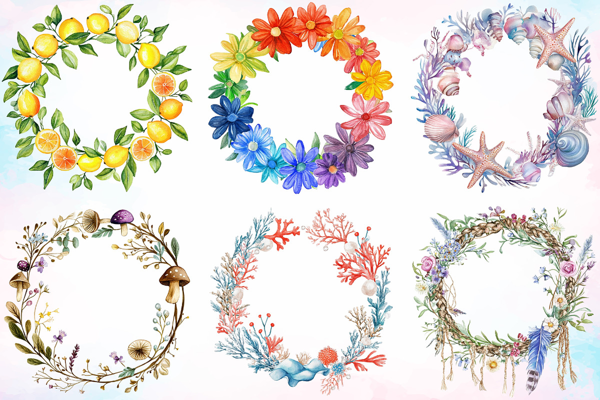 Watercolor Summer Wreath Clipart PNG, an Illustration by Canvas Craft (Photo 2 of 4)