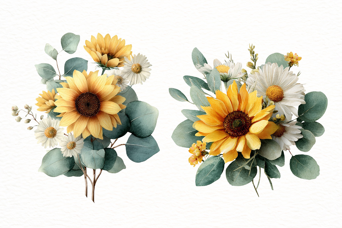 watercolor sunflower clipart, an Illustration by Designworld (Photo 5 of 6)