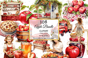 Apple Clipart Bundle, Watercolor PNG