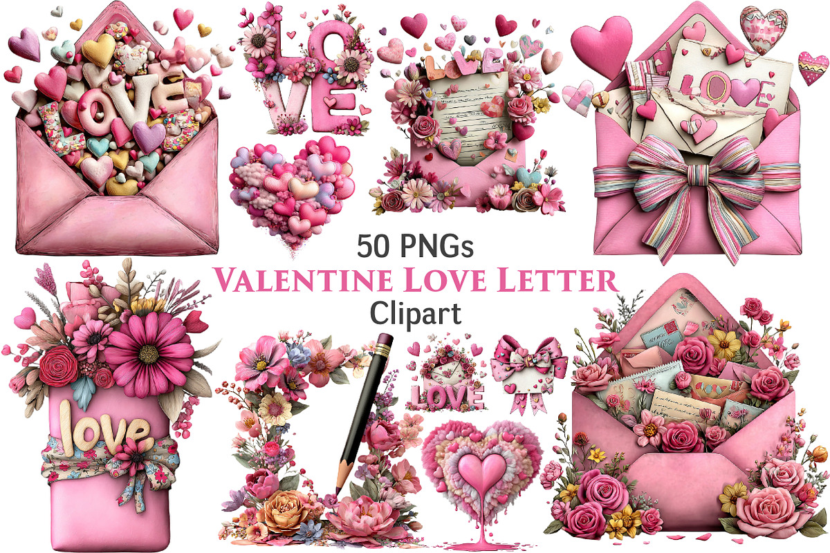 Valentine Love Letter Clipart, an Illustration by Pixels.Craft (Photo 1 of 5)
